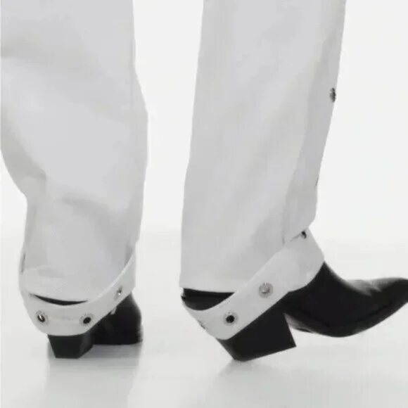 NWT Chakshyn 'Grommet' Straight Leg Eyelet Cotton Jeans Trousers - Picture 3 of 6